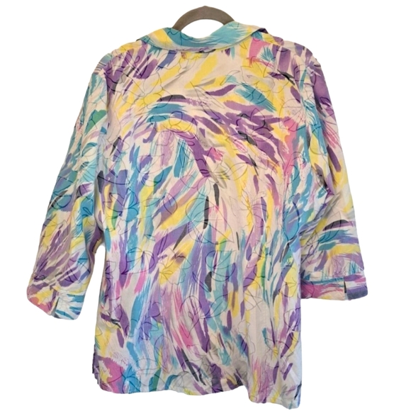 Kim Rogers Pastel Watercolor Button-Up Blouse Plus Size 16 - Picture 2 of 5